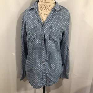 Tinsel Chambray Style Polka Dot Button Down Shirt